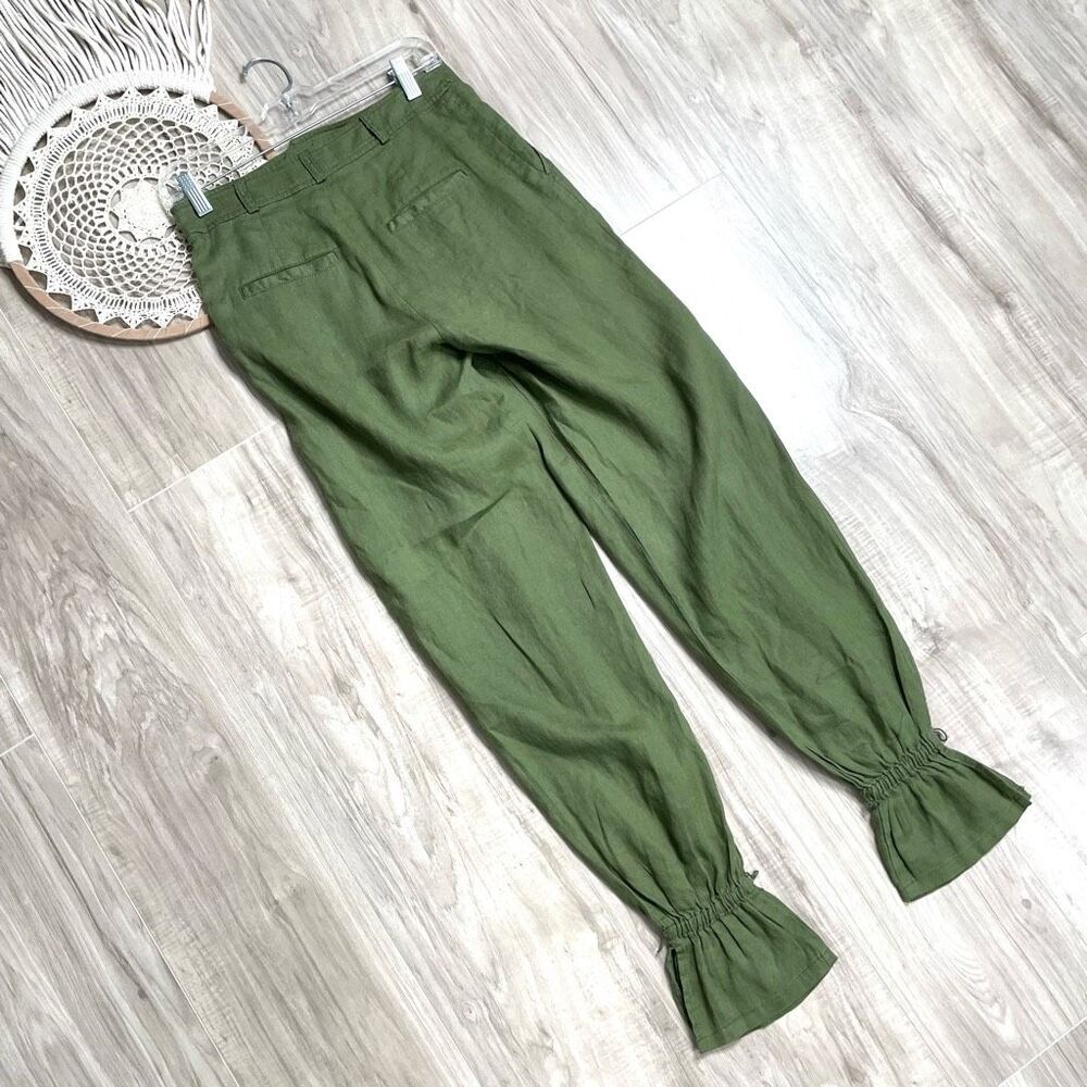 Anthropologie Ankle-Tie bell bottom 100% linen‎ pants Size 0 green - Picture 10 of 14